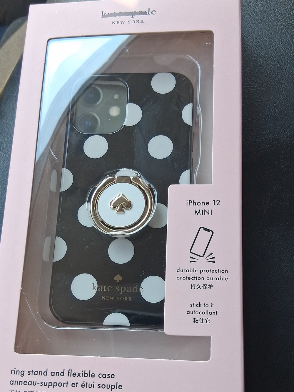 kate spade Black with White Polka Dots iPhone 12 Mini Case with Gold Ring